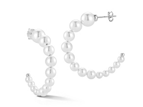 Rachel Zoe Rhodium Over Sterling Silver Freshwater Pearl Graduated Hoop Earrings