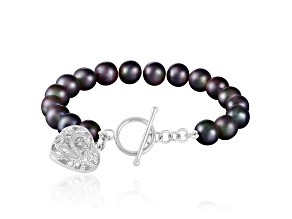 8-9mm black freshwater Pearl Silver Bracelet
