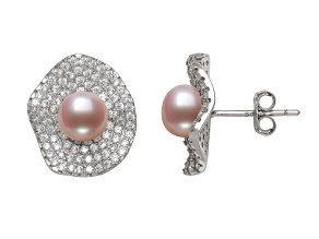 Pink Cultured Freshwater Pearl With Bella Luce® Rhodium Over Sterling Silver Earrings