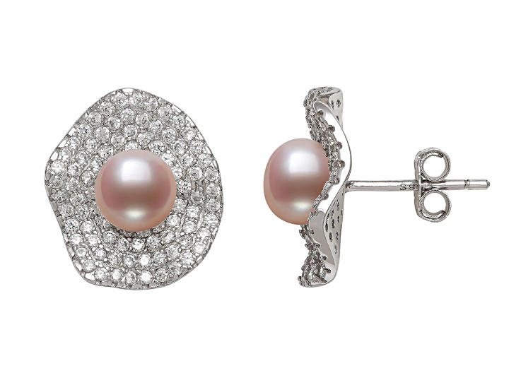 Pink Cultured Freshwater Pearl With Bella Luce® Rhodium Over Sterling Silver Earrings