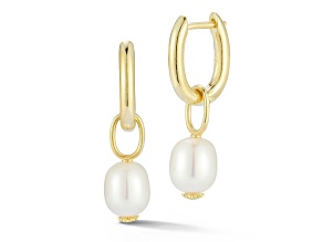 Sterling Statements 14K Yellow Gold Over Sterling Silver Oval Freshwater Pearl Charm Hoop Earrings