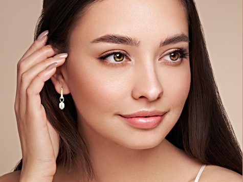 Sterling Statements 14K Yellow Gold Over Sterling Silver Oval Freshwater Pearl Charm Hoop Earrings