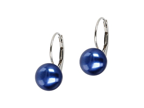 Indigo Cultured Freshwater Pearl Rhodium Over Sterling Silver Drop Earrings