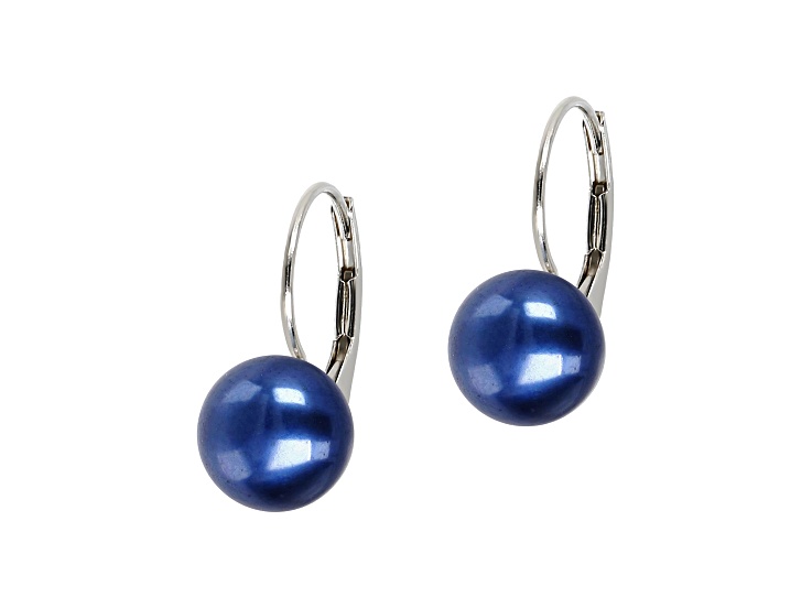 Indigo Cultured Freshwater Pearl Rhodium Over Sterling Silver Drop Earrings