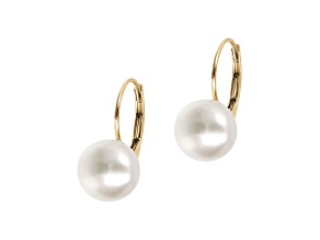 White Cultured Freshwater Pearl 14K Yellow Gold Sterling Silver Drop Earrings