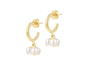 Cultured Freshwater Pearls 18K Yellow Gold Sterling Silver Outside Hoop Earrings