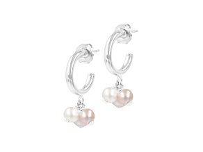 Cultured Freshwater Pearls Rhodium Sterling Silver Outside Hoop Earrings