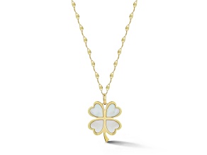 Bellissima Gold 14K Yellow Gold Mother of Pearl Clover Pendant Necklace with Mirror Chain