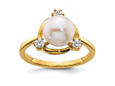 14K Yellow Gold Lab Grown Diamond and Freshwater Cultured Pearl Ring