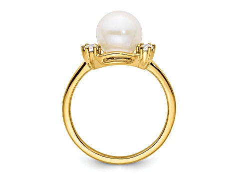 14K Yellow Gold Lab Grown Diamond and Freshwater Cultured Pearl Ring