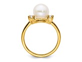 14K Yellow Gold Lab Grown Diamond and Freshwater Cultured Pearl Ring