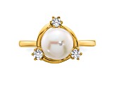 14K Yellow Gold Lab Grown Diamond and Freshwater Cultured Pearl Ring