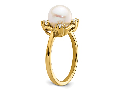 14K Yellow Gold Lab Grown Diamond and Freshwater Cultured Pearl Ring