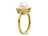 14K Yellow Gold Lab Grown Diamond and Freshwater Cultured Pearl Ring