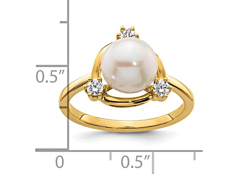 14K Yellow Gold Lab Grown Diamond and Freshwater Cultured Pearl Ring