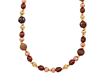 Picture of Champagne and Mocha Freshwater Pearl with Chalcedony 14K Yellow Gold Over Sterling Silver Necklace