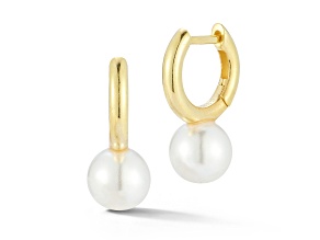 Sterling Statements 14K Yellow Gold Over Sterling Silver Freshwater Pearl Charm Drop Huggie Earrings