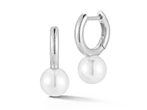 Sterling Statements Rhodium Over Sterling Silver Freshwater Pearl Charm Drop Huggie Earrings