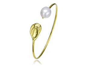14K Yellow Gold Over Sterling Silver Freshwater Pearl Cuff Bracelet