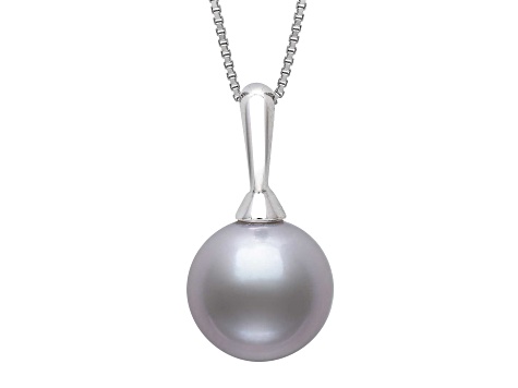 Platinum Cultured Freshwater Pearl Rhodium Over Sterling Silver Pendant With Chain