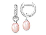 Rhodium Over Sterling Silver  7-8mm White/Pink FWC Pearl Cubic Zirconia Changeable Earring