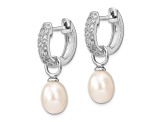 Rhodium Over Sterling Silver  7-8mm White/Pink FWC Pearl Cubic Zirconia Changeable Earring