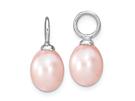 Rhodium Over Sterling Silver  7-8mm White/Pink FWC Pearl Cubic Zirconia Changeable Earring