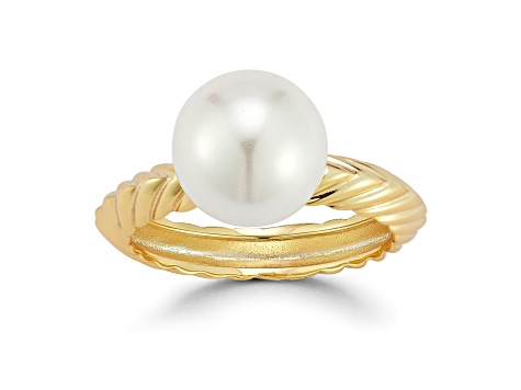 Rachel Zoe 14K Yellow Gold Over Sterling Silver Solitaire Freshwater Pearl Fluted Band Ring