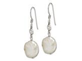 Sterling Silver Polished Freshwater Cultured Coin Pearl and CZ Dangle Earrings