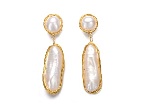 Genuine Freshwater Pearl, 14K Gold Plated over Sterling Silver Dangling Earrings