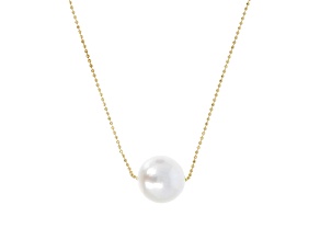 White Cultured Freshwater Pearl 14K Yellow Gold Over Sterling Silver Necklace