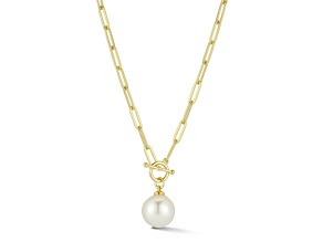 Sterling Statements 14K Yellow Gold Over Silver Freshwater Pearl Paperclip Chain Toggle Necklace