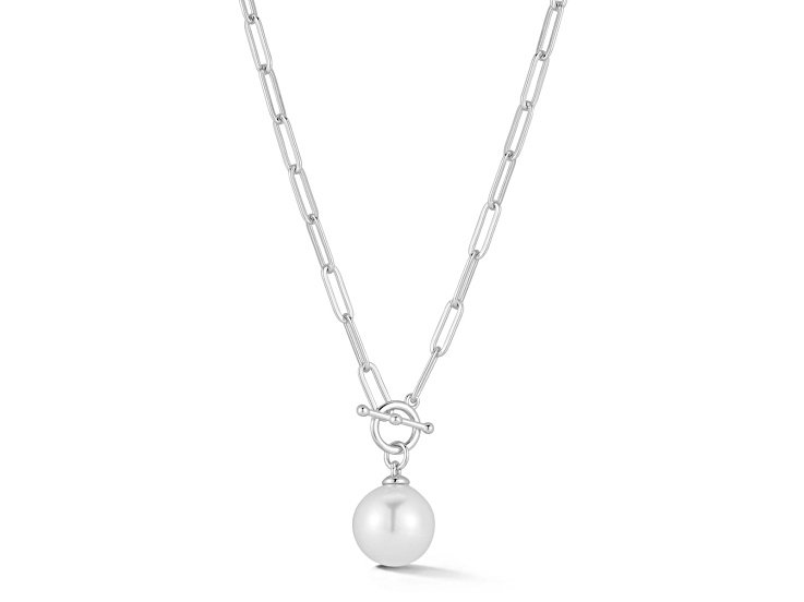 Sterling Statements Rhodium Over Sterling Silver Freshwater Pearl Paperclip Chain Toggle Necklace