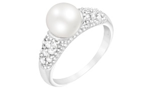 White Cultured Freshwater Pearl Ring Rhodium Over Silver