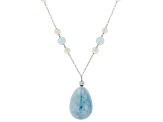 6-7mm Freshwater Pearl, Aquamarine Rhodium Over Sterling Silver Necklace 18 inch
