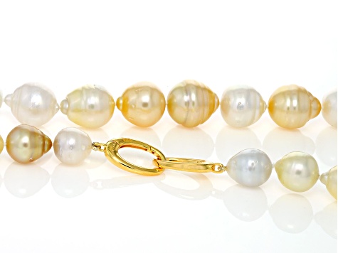 Multi-Color Cultured South Sea Pearl 18k Gold Over Sterling Silver 26" Necklace