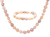 Multi-Color Cultured Freshwater Pearl Rhodium Over Sterling Silver Necklace and Bracelet Set