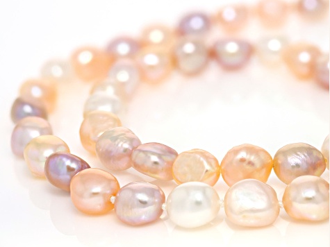 Multi-Color Cultured Freshwater Pearl Rhodium Over Sterling Silver Necklace and Bracelet Set