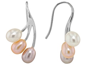 Multi-Color Cultured Freshwater Pearl Rhodium Over Sterling Silver Earrings
