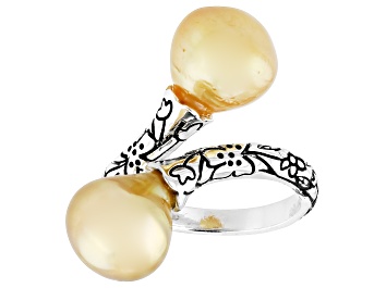 Picture of Golden Cultured South Sea Pearl Rhodium Over Sterling Silver Bypass Ring