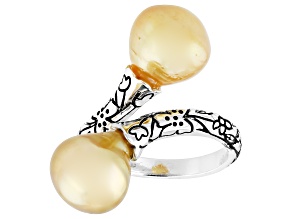 White Cultured South Sea Pearl Rhodium Over Sterling Silver Bypass Ring