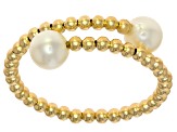 White Cultured Freshwater Pearl 14k Yellow Gold Adjustable Bypass Ring with Memory Wire