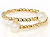 White Cultured Freshwater Pearl 14k Yellow Gold Adjustable Bypass Ring with Memory Wire