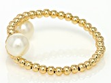 White Cultured Freshwater Pearl 14k Yellow Gold Adjustable Bypass Ring with Memory Wire