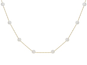 White Cultured Freshwater Pearl 14k Yellow Gold Station Necklace