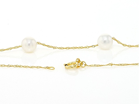 White Cultured Freshwater Pearl 14k Yellow Gold Station Necklace