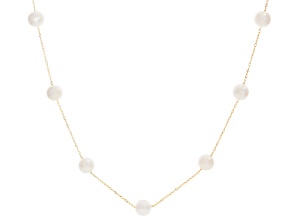 White Cultured Freshwater Pearl 14k Yellow Gold Station 24 Inch Necklace