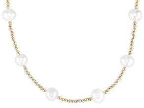White Cultured Freshwater Pearl and Yellow Hematite 18k Yellow Gold Over Sterling Necklace