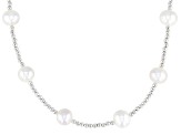 White Cultured Freshwater Pearl and White Hematite Rhodium Over Sterling Necklace