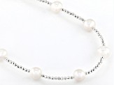 White Cultured Freshwater Pearl and White Hematite Rhodium Over Sterling Necklace